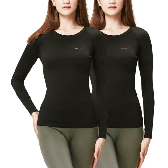 DevOps by DevOps Women's Micro Fleece Lined Thermal Tops, Athletic Shirts & Tops, 2 Pack (Large, Black/Black)