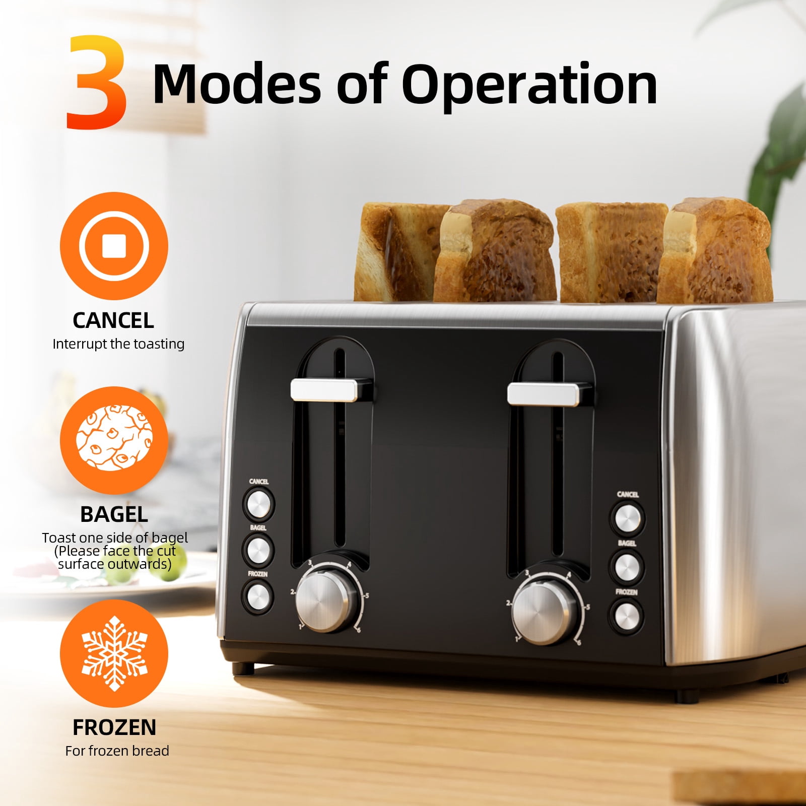 Auseo 4 Slice Toaster, 4 Slice Toaster Wide Solt with 6 Shade Settings, Dual Independent Controls, Bagel, Cancel, Defrost Functions, Removable Tray, Kitchen Appliances