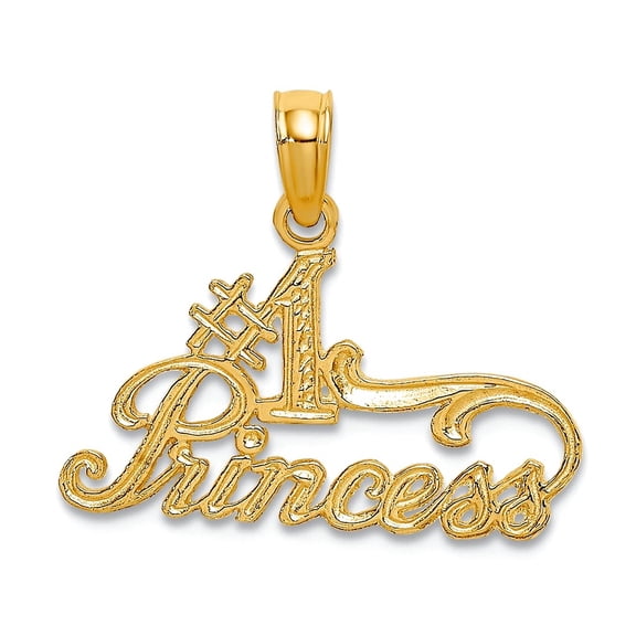 19.7mm 10k Solid Yellow Gold Number 1 Princess Charm Pendant Necklace for Women - .5 Grams