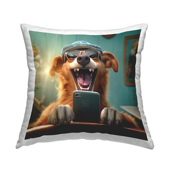 Stupell Industries Laughing Dog on Phone Decorative Printed Throw Pillow Design by Jim Baldwin