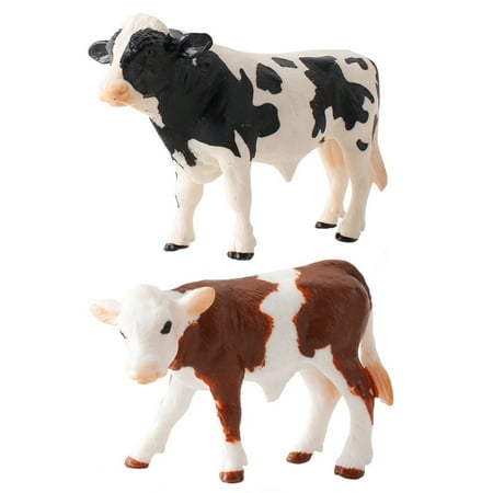 

Tinksky 1 Set 2Pcs Children Toys Simulated Pasture Cow Adornments Solid Cow Toys (Black Brown)