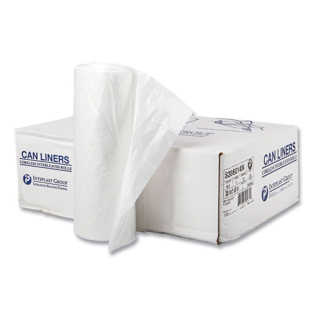 Inteplast High-Density Interleaved 60-Gallon Clear Garbage Bags, 25 Bags, 8 Pack