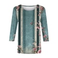 thumbnail image 4 of Staron Hauts d'Été pour Femmes en Liquidation à Moins de 5 $ T-Shirts Basiques Tunique à Manches 3/4 Col Rond Ample Mignon Blouses à Imprimé Floral Hauts Fluides, 4 of 5