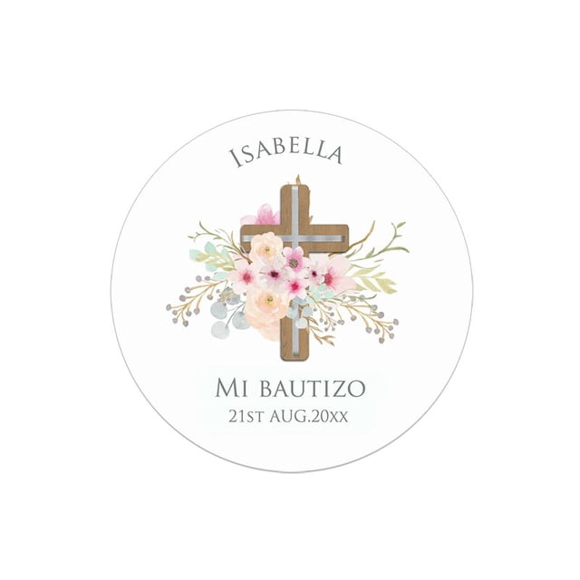 Etiquetas adhesivas para bautizo y bautismo, calcomanías personalizadas con nombre, fecha, texto, primera comunión, marco Floral, fiesta