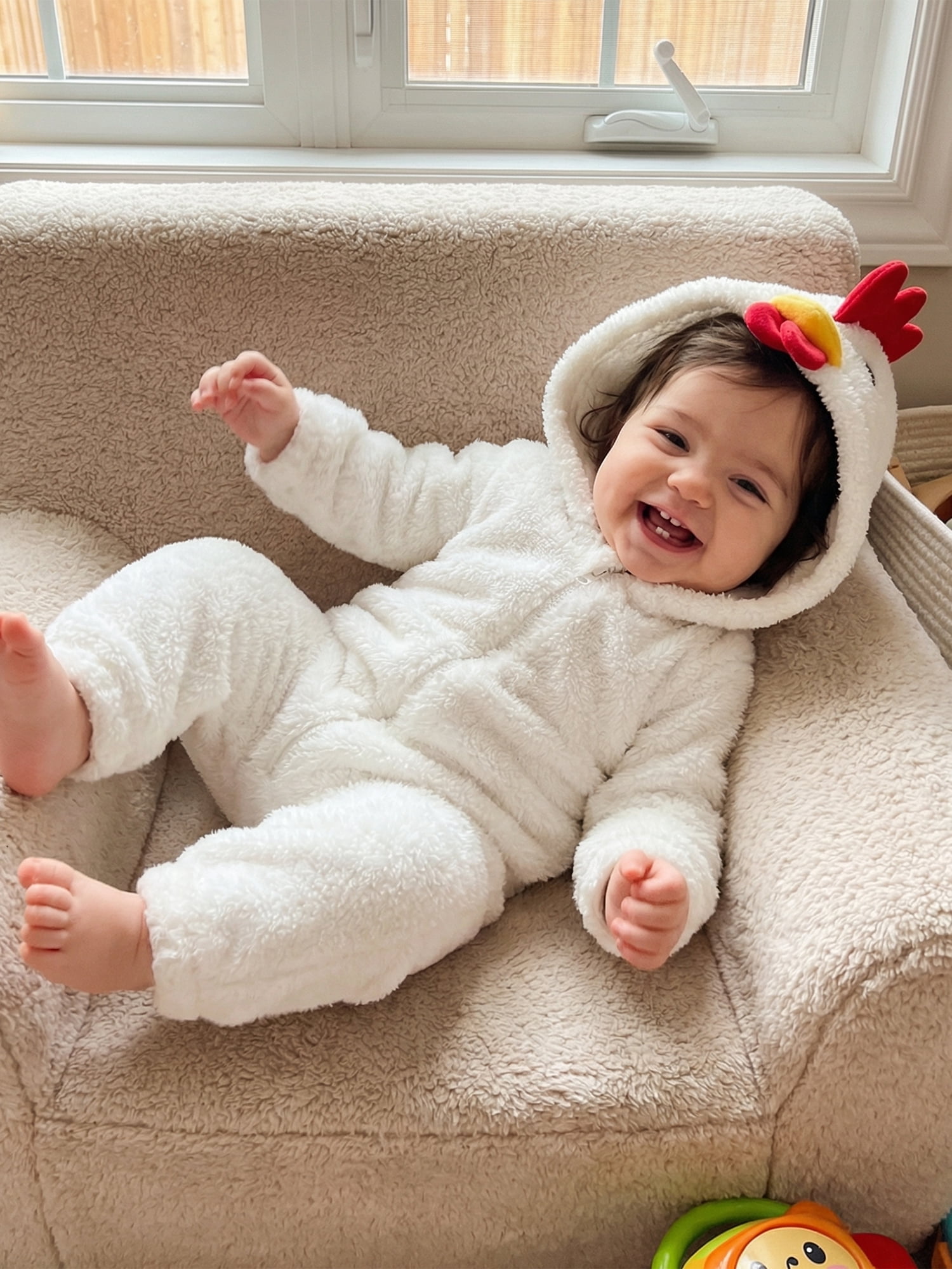 RUINIXCW Newborn Baby Halloween Chick Chicken Costume Infant Baby Girl Boy Halloween Outfit Fall Winter Romper Warm Plush Long Sleeve Zipper Hood Jumpsuit with Tail