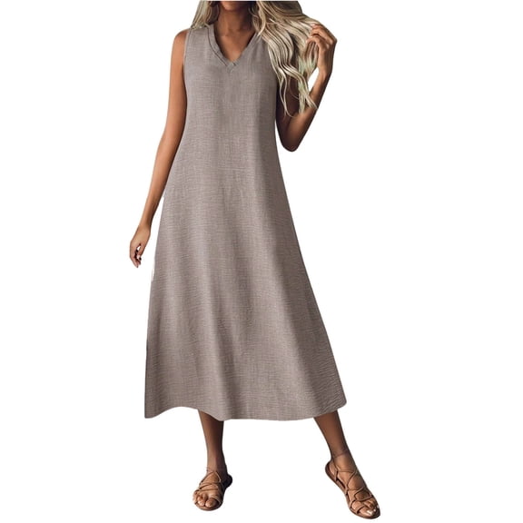 gakvbuo Summer Tank Dress For Women Sundress Dress A-Line Dress Women Casual V-Neck Sleeveless Solid Long Dress