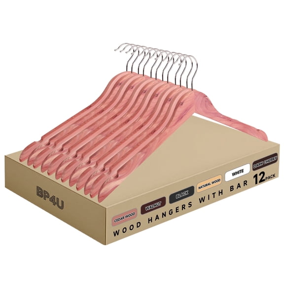 BP4U 12-Pack Premium Wooden Clothes Hangers, Cedar Wood Coat Shirt Top Hangers for Jackets, Shirts, Dresses
