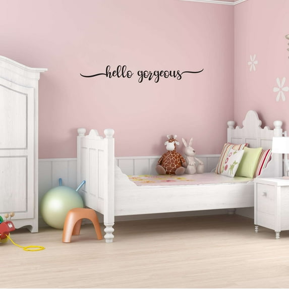 Girls Hello Gorgeous Cute Signs Wall Decal Decoration Beautiful Greetings Gorgeous Quote Wall Art Lasts Years and Easily Removable - Size: 40 In(W) x 4 In(H)