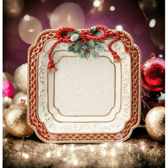 Ceramic Poinsettia Dessert Plate 11.5 inch Holiday