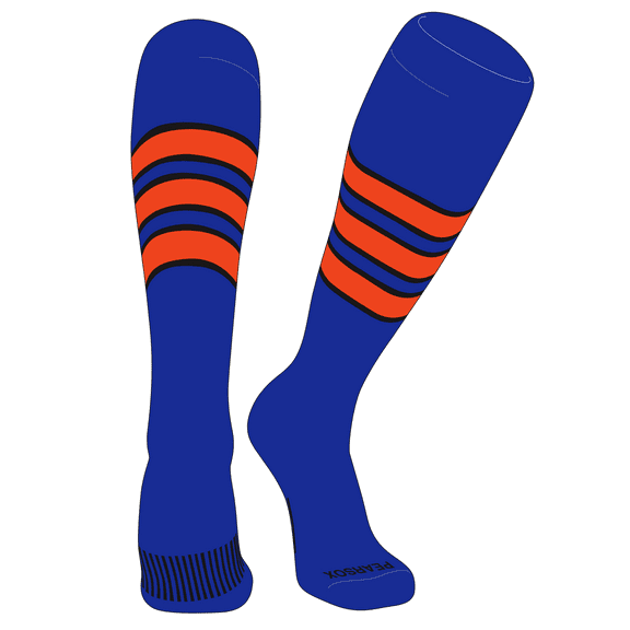 PEAR SOX Striped OTC Baseball, Softball, Football Socks (C) Royal, Black, Orange (XS)