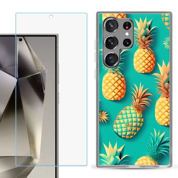 OneToughShield ® Compatible with Samsung Galaxy S24 Ultra, Shockproof Phone Case, with Tempered Glass Screen Protector - Pineapple