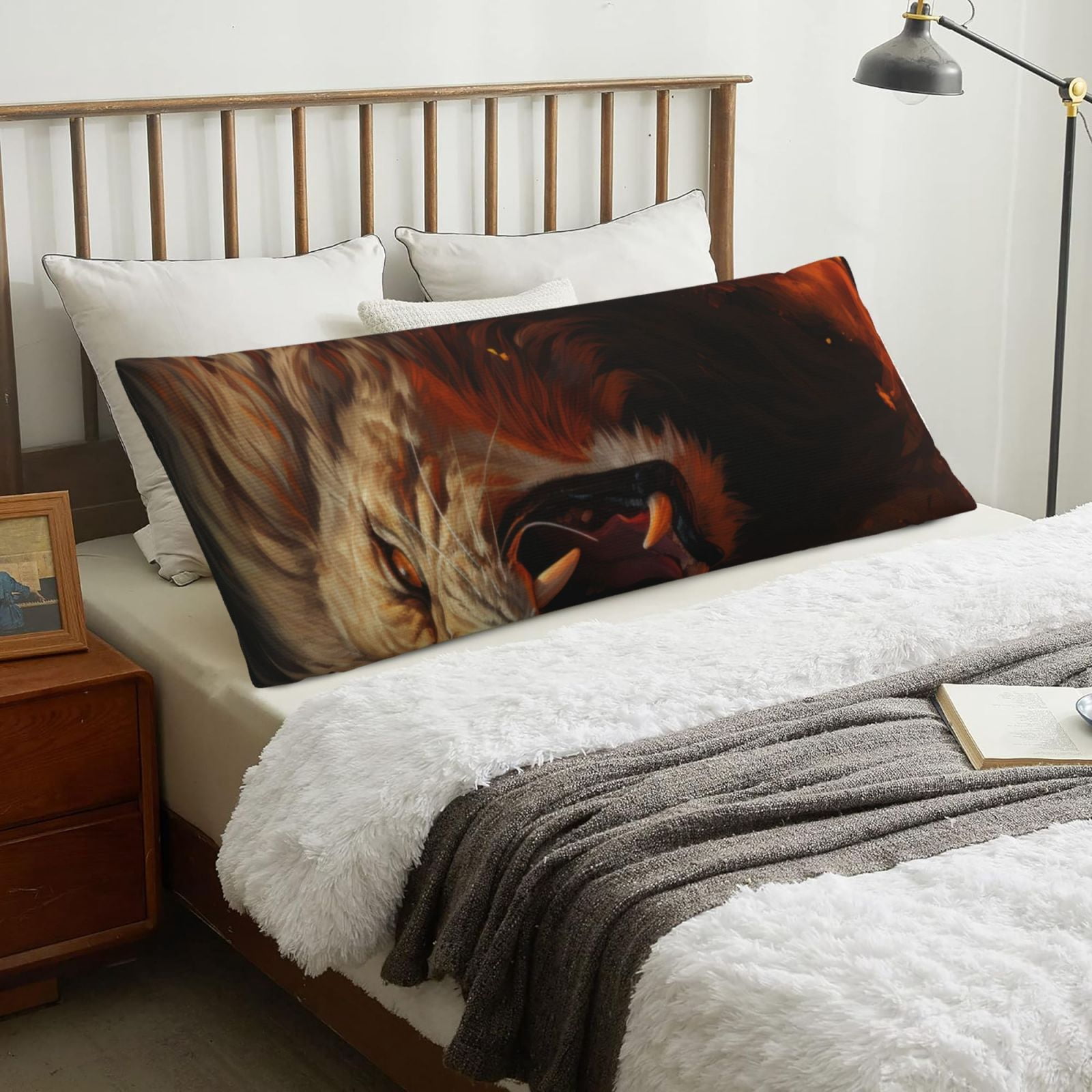 Naloa Cool Flame Lion A Super Soft 20x60 Body Pillow Case,Long Side Hidden Zipper（PILLOWS ARE NOT INCLUDED）