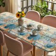 thumbnail image 3 of Vintage Beige Coastal Table Cloths for 8 Foot Rectangle Tables, Summer Beach Starfish Shell Coral Nautical Patio Waterproof Elastic Fitted Tablecloths, Washable Rectangular Table Cover for Camping, 3 of 8