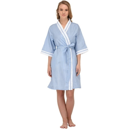 Women's 'Stacy' Gingham Cotton Short House Robe