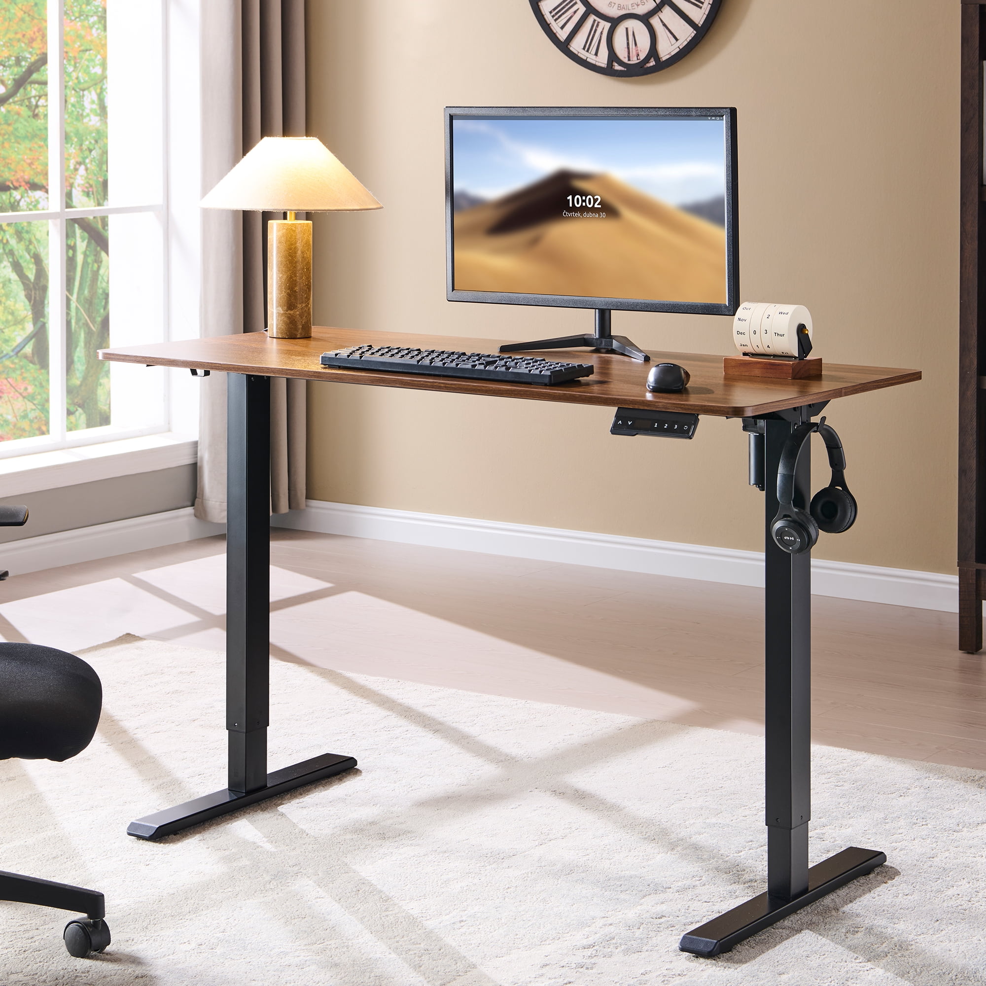 Tricora Electric Standing Desk, 48x 24 Inches Height Adjustable Desk, Sit and Stand Up, Ergonomic Rising Computer Table with Memory Preset, Dark Walnut