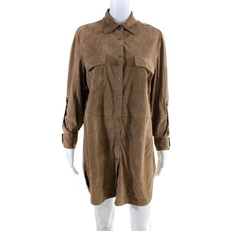 

Pre-owned|In Transit 2 Womens Long Sleeve Suede Mini Shirt Dress Brown Size IT 42