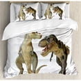 thumbnail image 3 of Dinosaur Duvet Cover Set Queen Size, Tyrannosaurus Rex Pair Facing Off Ferocious Creatures Prehistoric Predators, Decorative 3 Piece Bedding Set with 2 Pillow Shams, Ivory Brown Grey, by Ambesonne, 3 of 3