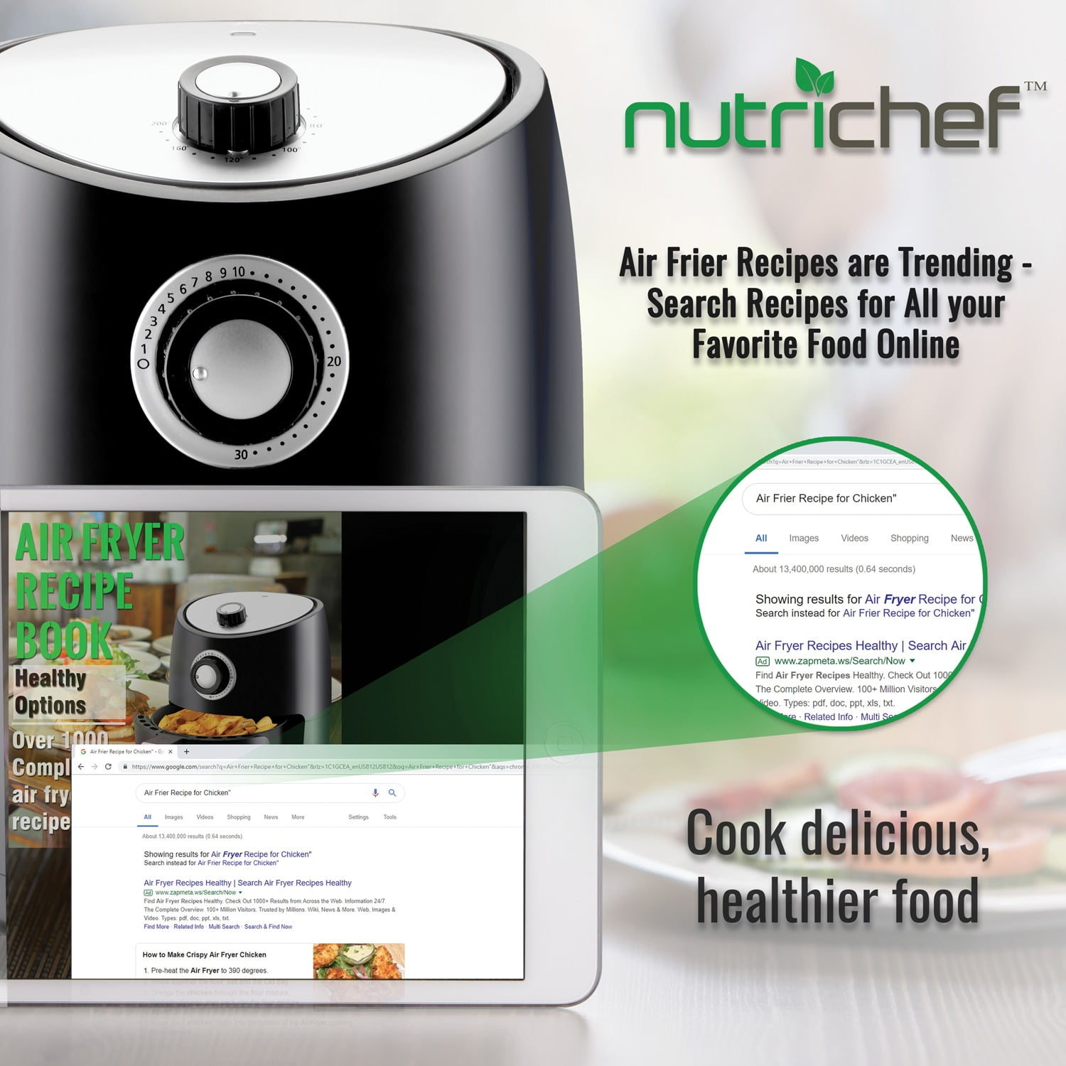 NutriChef PKAIRFR18 - Countertop Air Fryer Oven Cooker - Healthy Kitchen Convection Air Fry Cooking