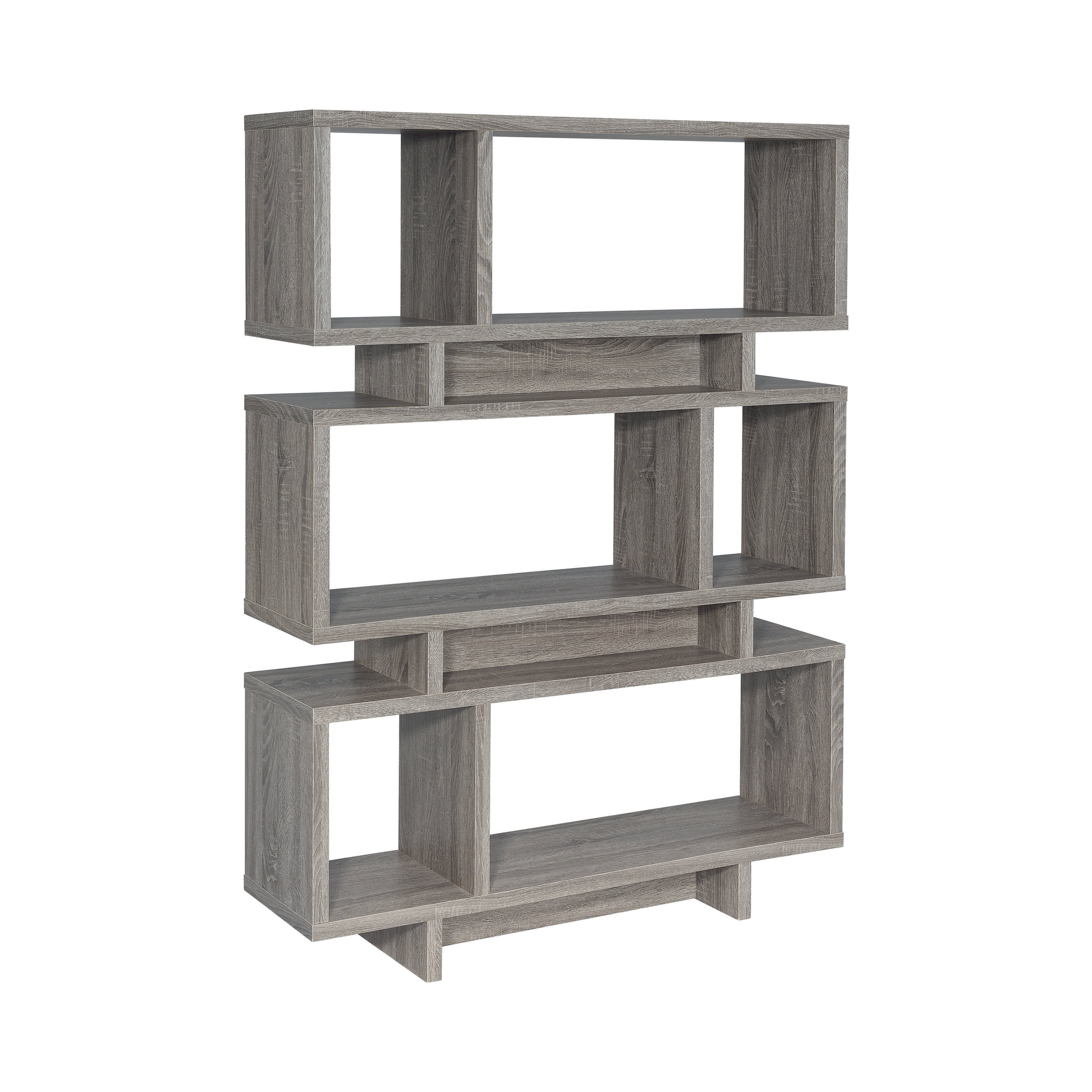 Tier Geometric Bookcase Weathered Grey, White Backless Bookcase