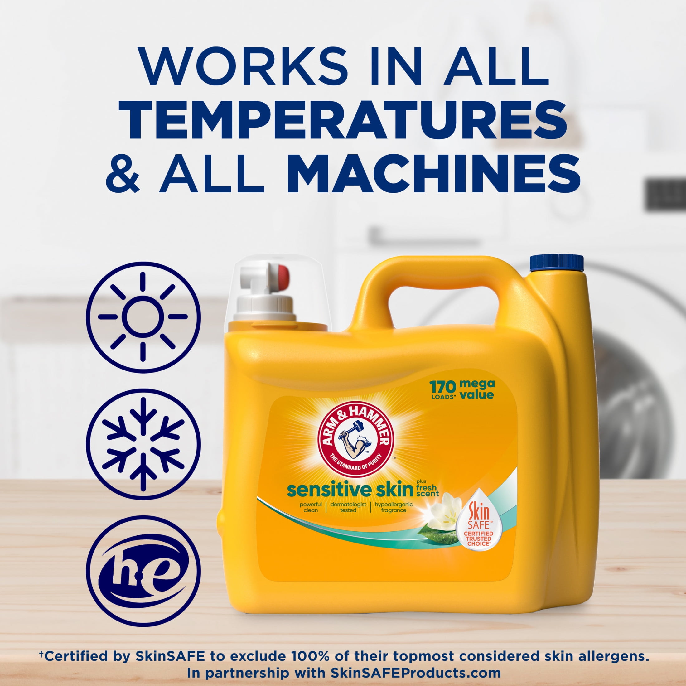ARM & HAMMER Sensitive Skin Plus Fresh Scent Liquid Laundry Detergent 170 fl oz, 170 Loads