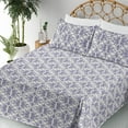 thumbnail image 3 of Ambesonne Floral Fitted & Flat Sheet with Shams 4 Pcs Set, Bohemian Folk Flower Pattern, Full, Purple Ceil Blue and Ivory, 3 of 5