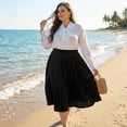 thumbnail image 3 of Agnes Orinda Women's Plus Size Elastic Waist Metallic Velvet Pleated Midi Skirt 1X Black, 3 of 8