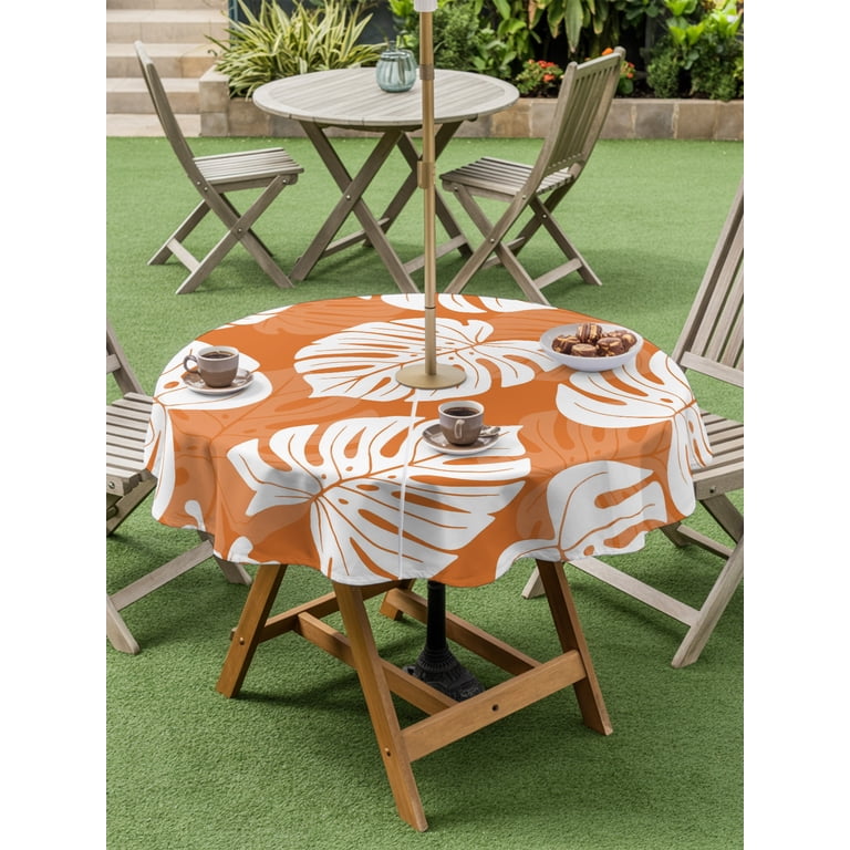 54 outdoor patio table cover with umbrella hole zipper 60x84 Inch Outdoor Tablecloth with Umbrella Hole Zipper Rectangle Black  Tropical Summer Rectangular Tablecloths Outside Waterproof Monstera Leaves