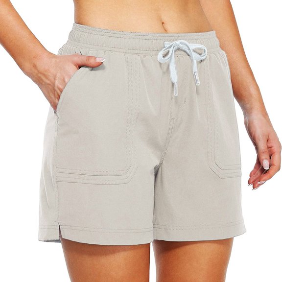 Aayomet Shorts For Women Casual Summer Women's Elastic Waist Casual Comfy Cotton Beach Shorts with Drawstring,Beige M