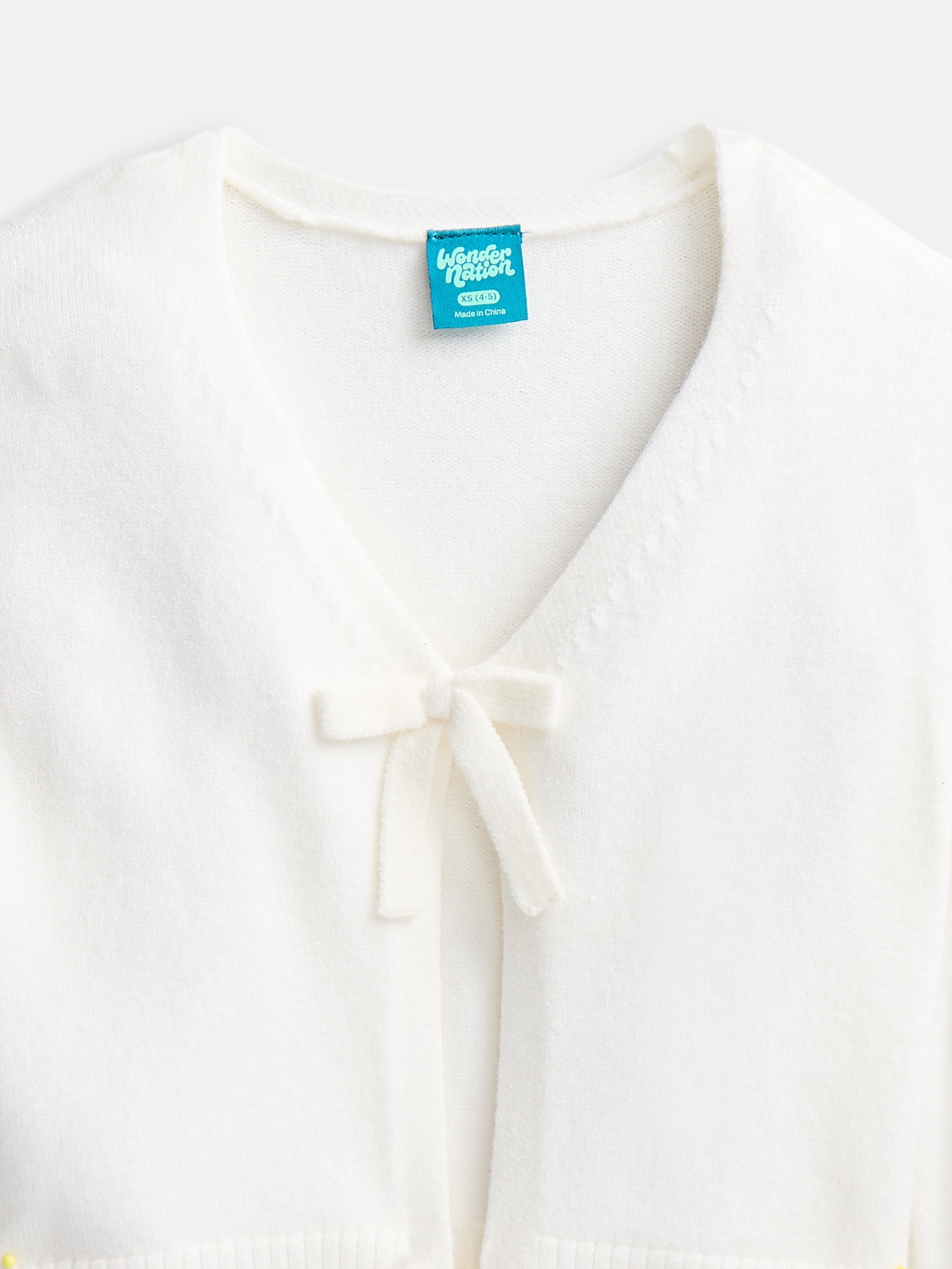 Wonder Nation Girls Bow Front Cardigan with Long Sleeves, Sizes 4-18 & Plus