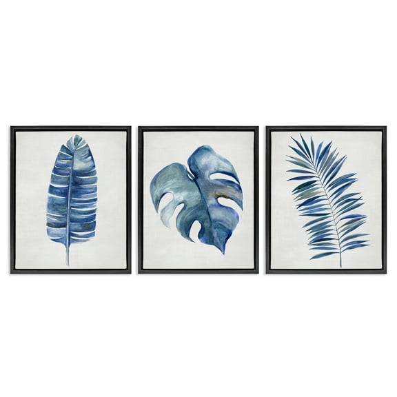 Stupell Industries Vintage Tropical Leaves Plants & Flowers Painting Black Floater Framed Canvas Art Print Wall Art, 17 x 21, Set of 3