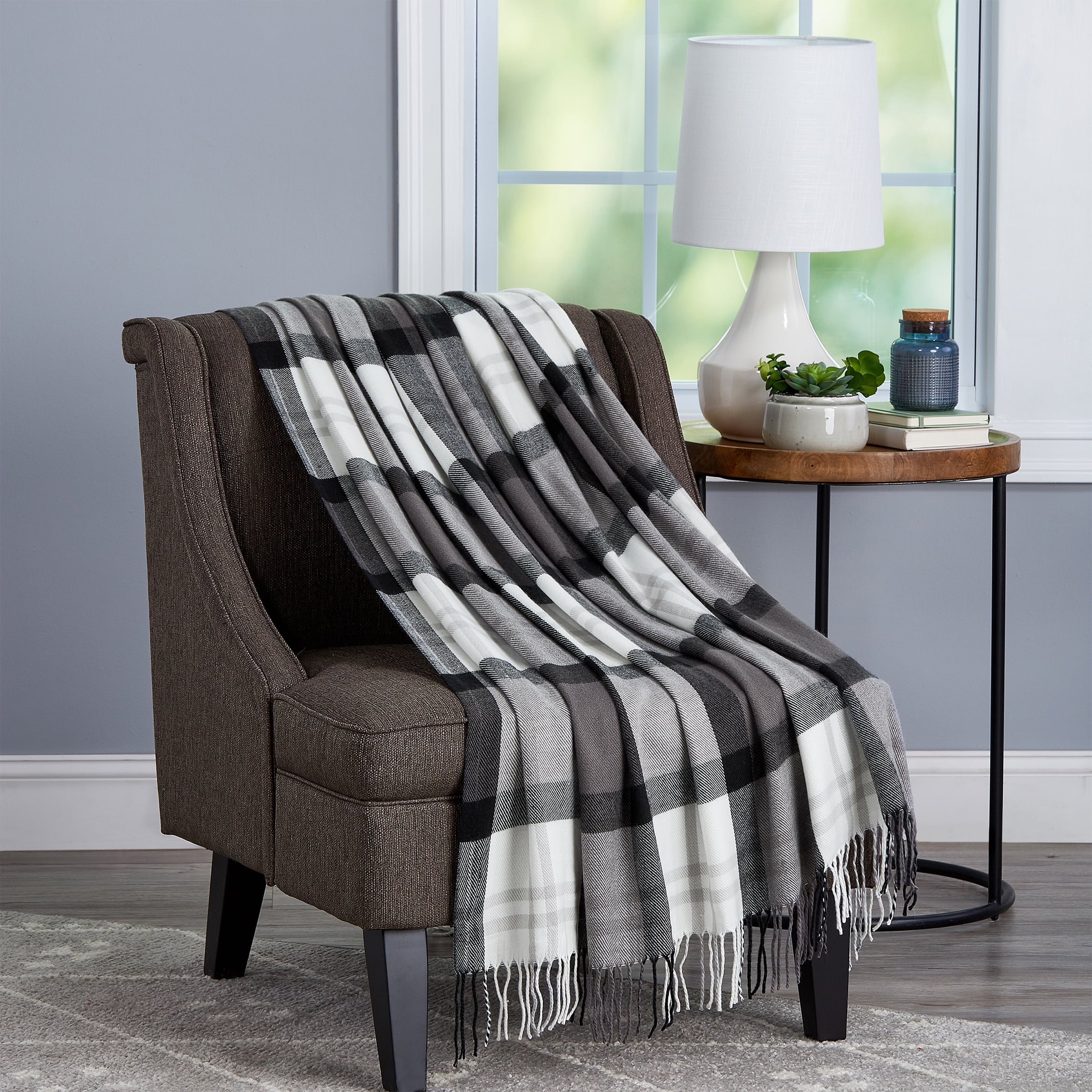 Super Soft Oversized Vintage Style Plaid Throw Blanket by Somerset Home