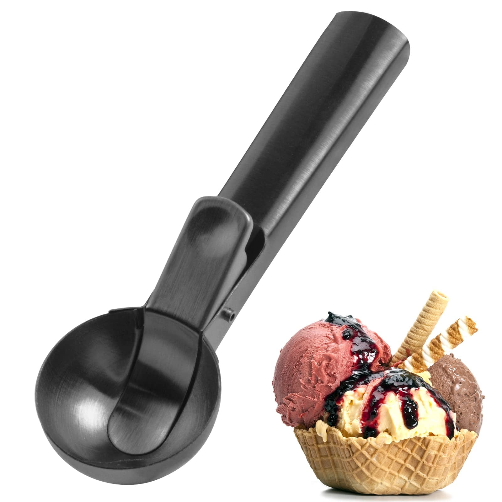 Stainless Steel Ice Cream Scoop with Trigger Lever and Yellow Grip