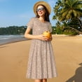 thumbnail image 4 of Sikiie Beige Sparkling Glitter Print Women's Short-sleeved Dress, Round Neck Slim Knee-length Dress, Summer Clothing Suitable for Daily Leisure and Vacation, 4 of 6