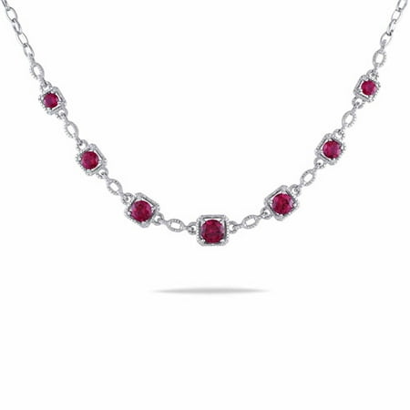 8-4/5 Carat T.G.W. Created Ruby and Diamond-Accent Sterling Silver Fashion Necklace, 17