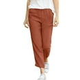 thumbnail image 1 of MIASHUI Pantalon à Cordon pour Femme en Coton et Lin Coupe Décontractée Capri Sarouel Pantalon Décontracté Confortable à Revers Roulés Brun,m, 1 of 8