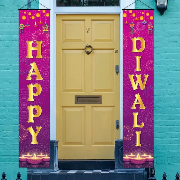 Happy Diwali Porch Sign, Festival of Lights Party Banner, Hindu Dewalee Door Hanging Decorations for Home Outdoor Indoor