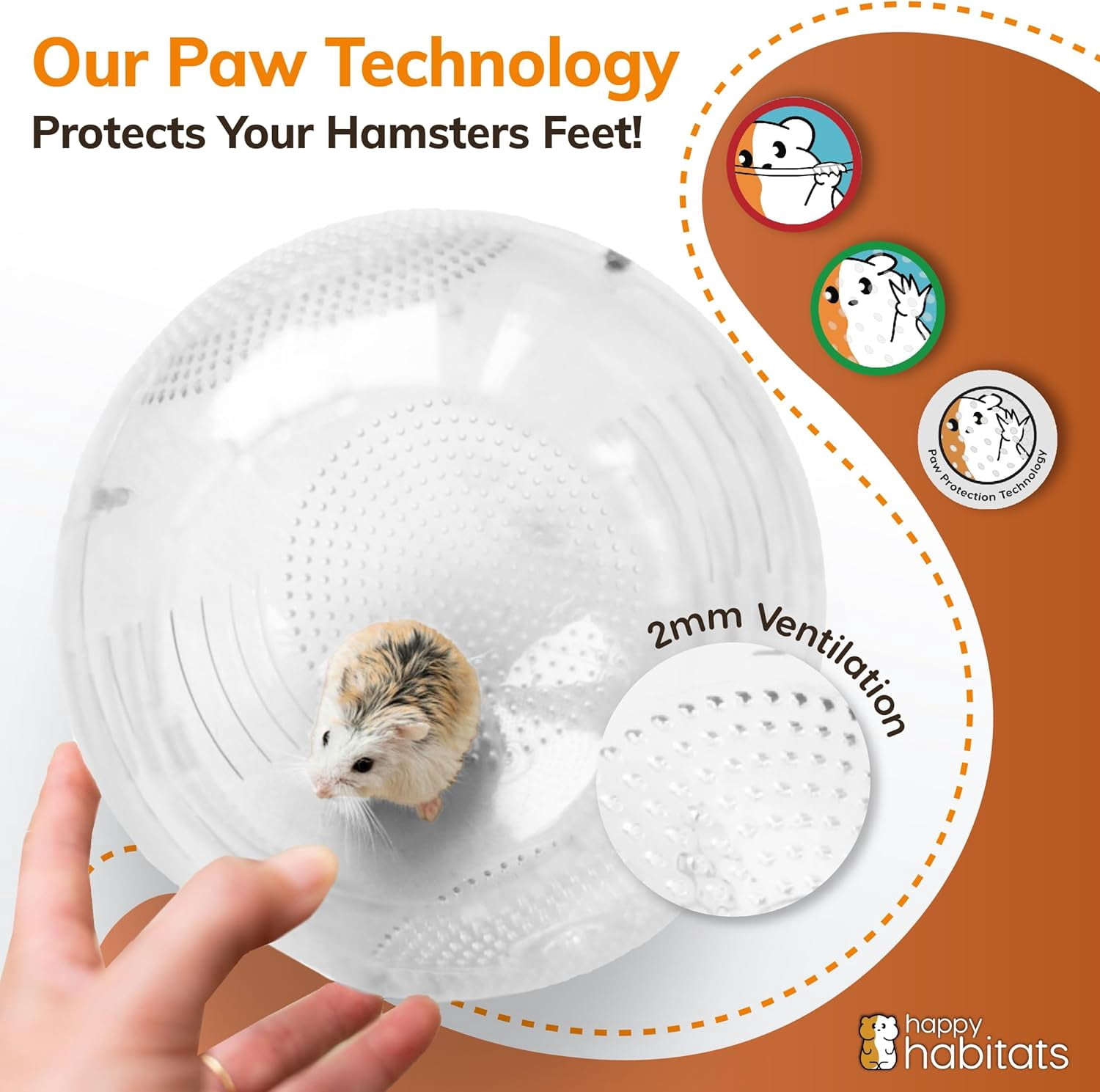Happy Habitats Clear Dwarf Hamster Ball (7”) – Safe, Ventilated Plastic Balls for Hamsters, Gerbils & Mice