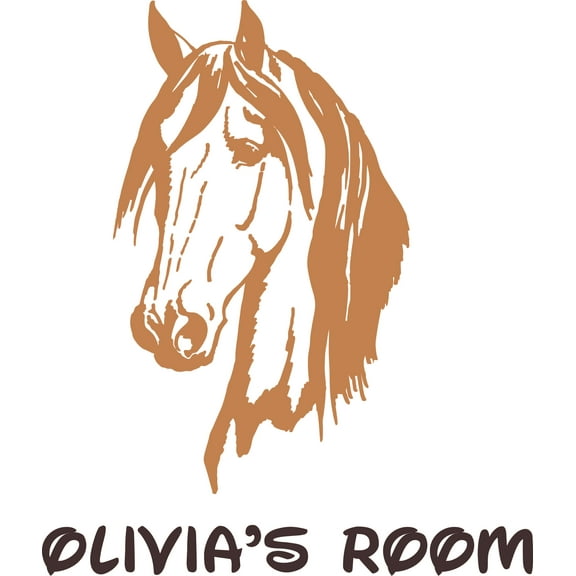 Animal Horse Head Horses Cartoon Customized Wall Decal - Custom Vinyl Wall Art - Personalized Name - Baby Girls Boys Kids Child Bedroom Wall Decal Room Decor Wall Stickers Decoration Size (30x15 inch)