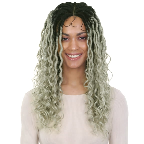 LUXLUXE Andrea 22 Inch Long 4X4 Hand Tied Lace Braid Braided Wig, Beauty Heat Resistant Fiber, (Black to Grey Ombre)