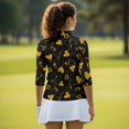 thumbnail image 6 of HUIACONG Golden Hearts Pattern Women's Golf Polo Shirts Quarter Zip with Versatile Quick Dry Womens 3/4 Sleeve Golf Shirts for Workout Outing Tennis Sports, 6 of 10