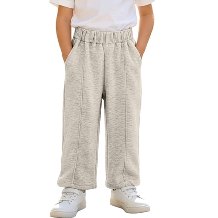 BXJX Boys Cotton Sweatpants Soft Elastic Waist Causal Straight Leg Kids Lounge Pants Gray Size 6-7 T