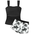 thumbnail image 3 of Pandaie Teen Girls Tankini Swimsuit Floral Print 2 Piece Bathing Suit Boyshort Drawstring Padded Summer Beach Swimwear 9-10 Years Black, 3 of 4
