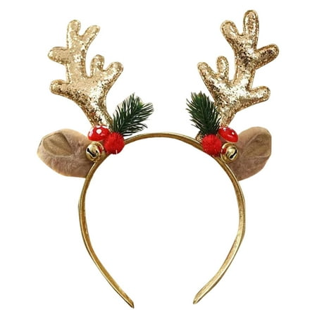 Chicmine Christmas Reindeer Antlers Headband Deer Horn Hair Hoop Headdress with Jingle Bells for Party Fancy Dress Costumes