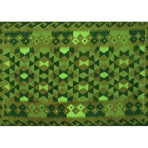 Ahgly Company Indoor Rectangle Oriental Green Traditional Area Rugs, 2' x 5'