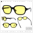 thumbnail image 2 of Retro Hustler Oval Rectangular Plastic Mid Horn Rim Vintage Vibe Sunglasses Black -Yellow, 2 of 8