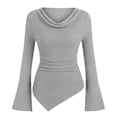thumbnail image 2 of MYAOYINo Boundaries Women's Long Sleeve Ribbed Knit Top Drape Neck Flare Sleeve Blouse, 2 of 6