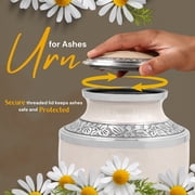 Aluminum Handcrafted Urn - Elegant Keepsake Holder for Adult Human Ashes (Ivory Mist & Pewter)