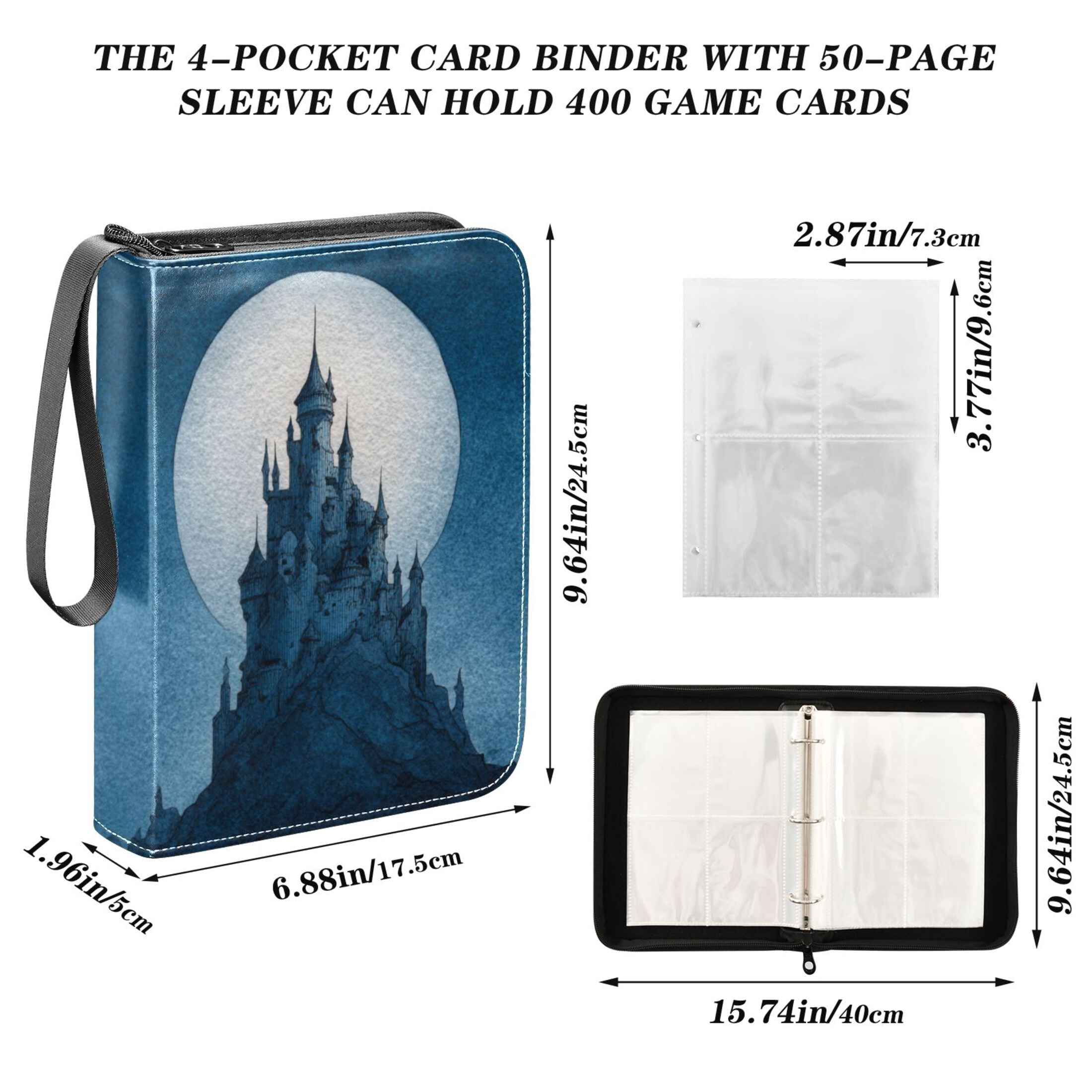 Game Card Storage Bag Collectible Trading Card Albums The 4-Pocket Card Binder With 50-Page Sleeve Can Hold 400 Game Cards Beautiful Blue Castle