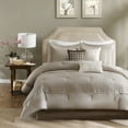 thumbnail image 5 of Izzovium 7-Pc Taupe Queen Comforter Set, Hypoallergenic Polyester Charmeuse Bedding with Embroidery, Machine Washable, Includes Pillows and Bed Skirt, 5 of 12