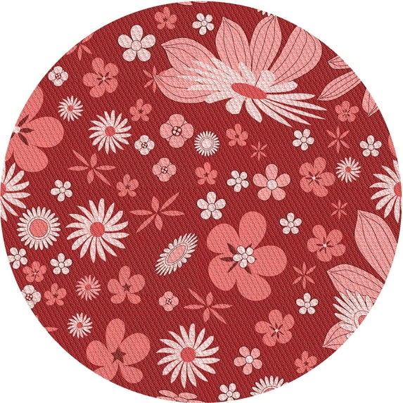 Ahgly Company Machine Washable Indoor Round Transitional Pastel Red Pink Area Rugs, 6' Round